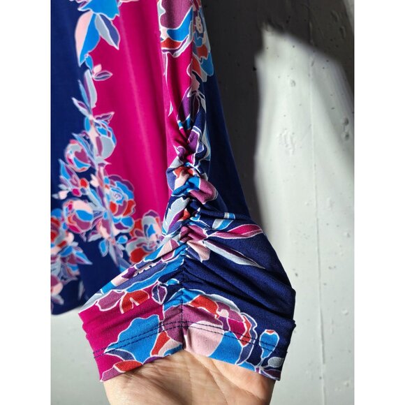 Susan Graver Floral Print Long Sleeve Top Plus 1XP Petite Liquid Knit Coastal - Picture 4 of 10